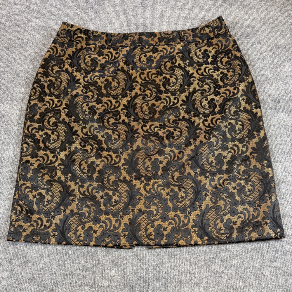 Worthington Brocade Pencil Skirt Gold Black Damask Size 18 Whimsigoth